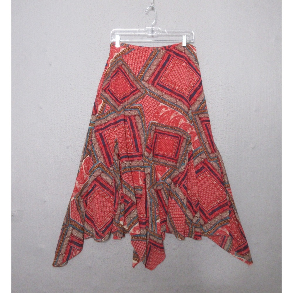 Coldwater Creek Skirt M Red Patchwork Paisley Handkerchief Boho Midi Eclectic